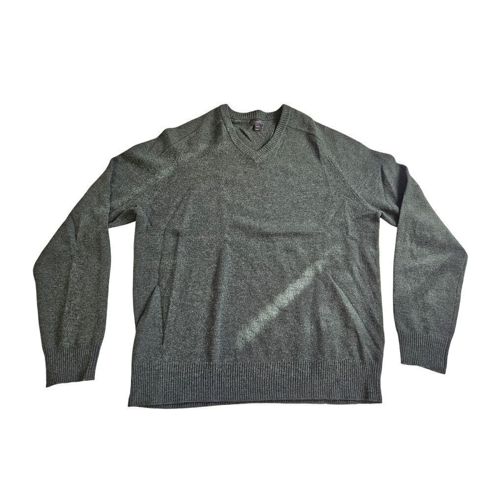 J Crew V Neck Sweater Men's Size XL Tall Gray 100% Lambs Wool Long Sleeve